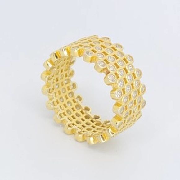 18K Yellow Gold Plated 925 ss 4.60cttw Diamond Simulant Eternity Ring Size 9 1/2 - Picture 5 of 10